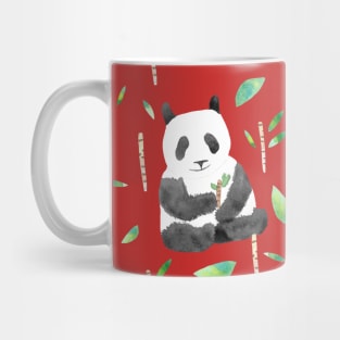 Watercolor Pandas and sugar cane on deep forest green Mug